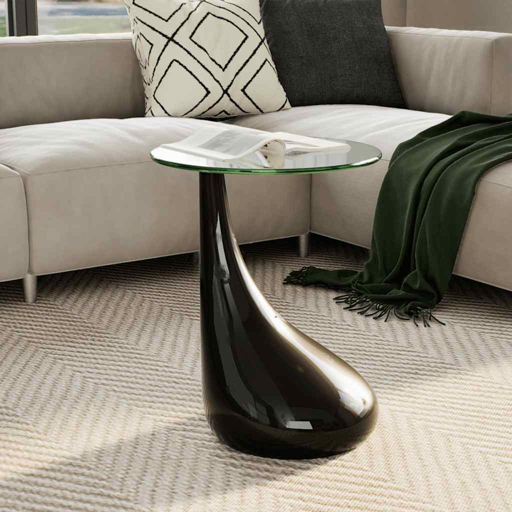 Couchtisch mit Runder Glasplatte Hochglanz Schwarz