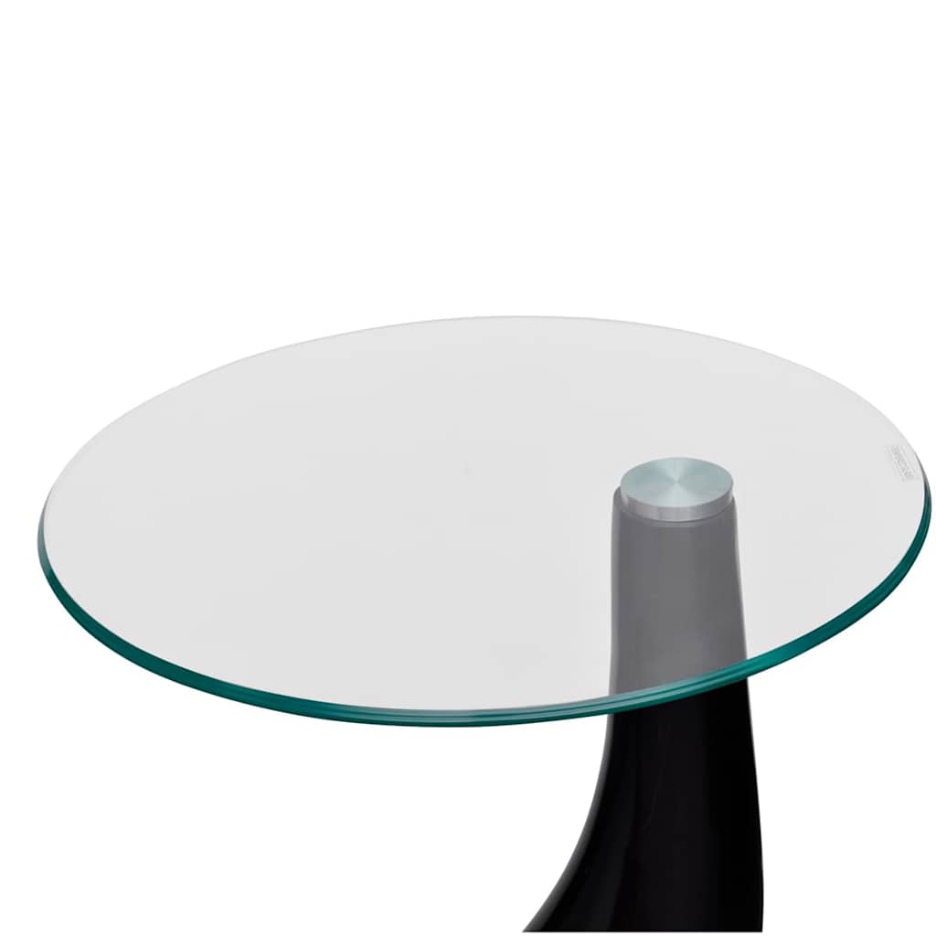 Coffee tables 2 pcs. with round glass top high gloss black