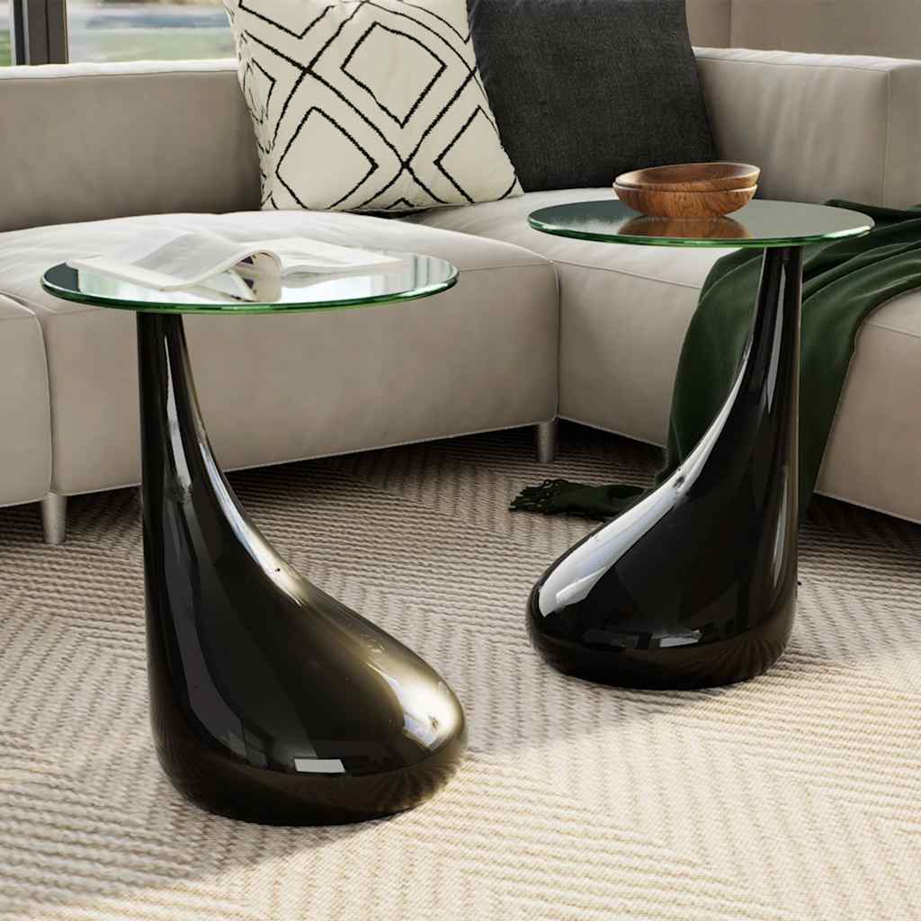 Couchtische 2 Stk. mit Runder Glasplatte Hochglanz Schwarz