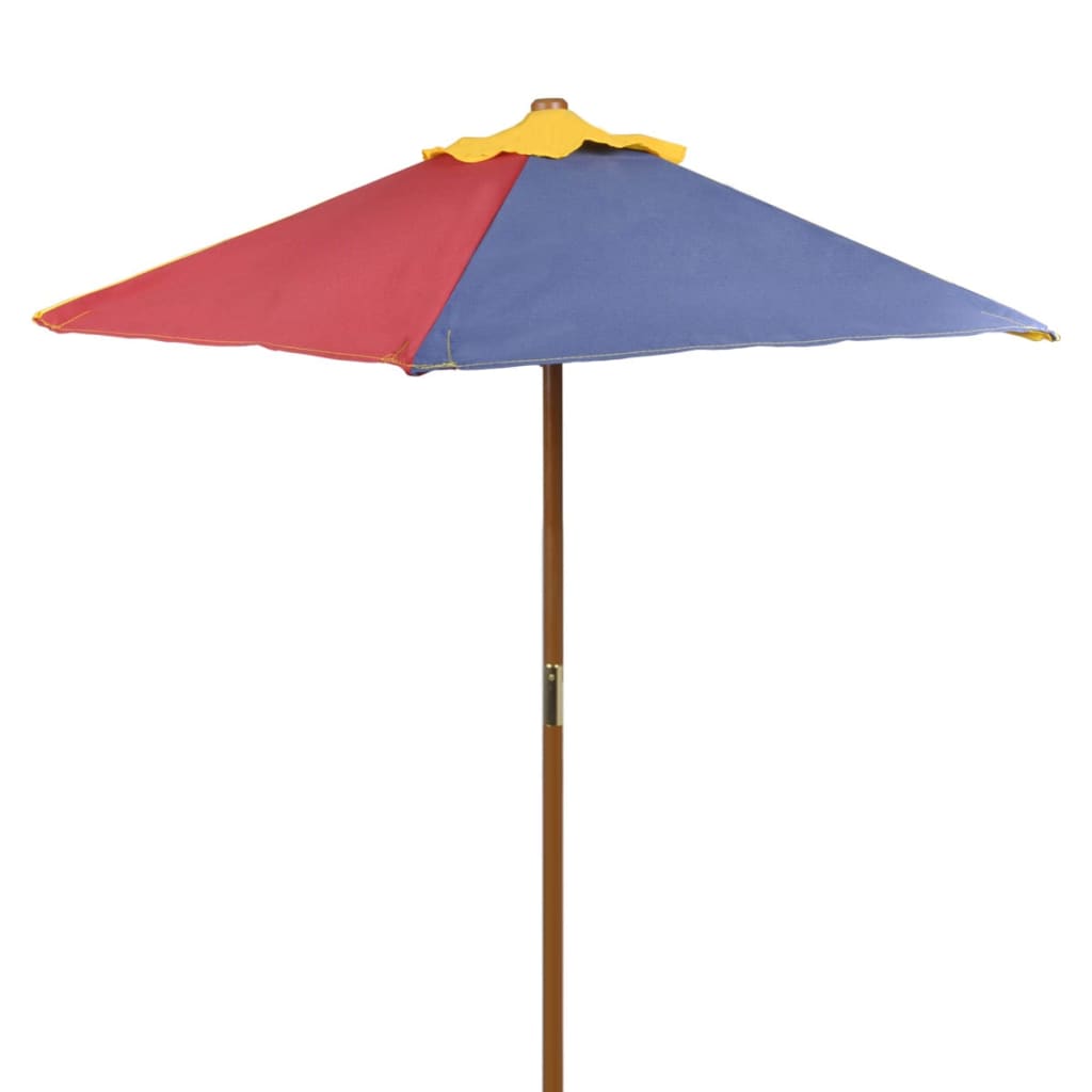 Table de pique-nique enfant avec bancs et parasol en bois multicolore