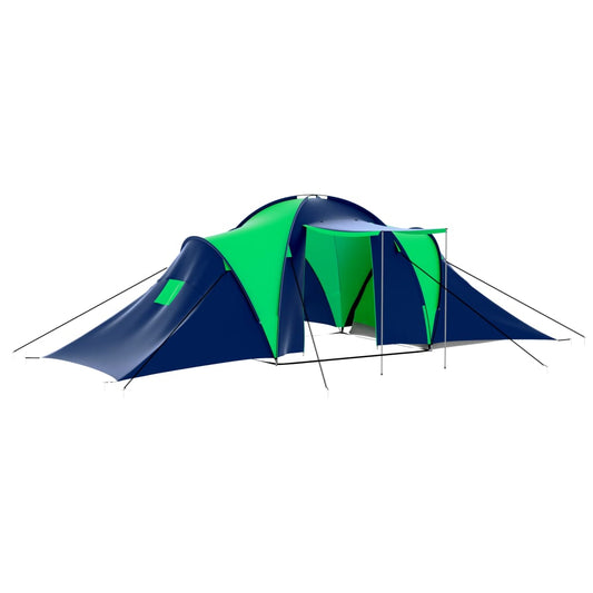 Tente de camping 9 personnes en tissu bleu/vert