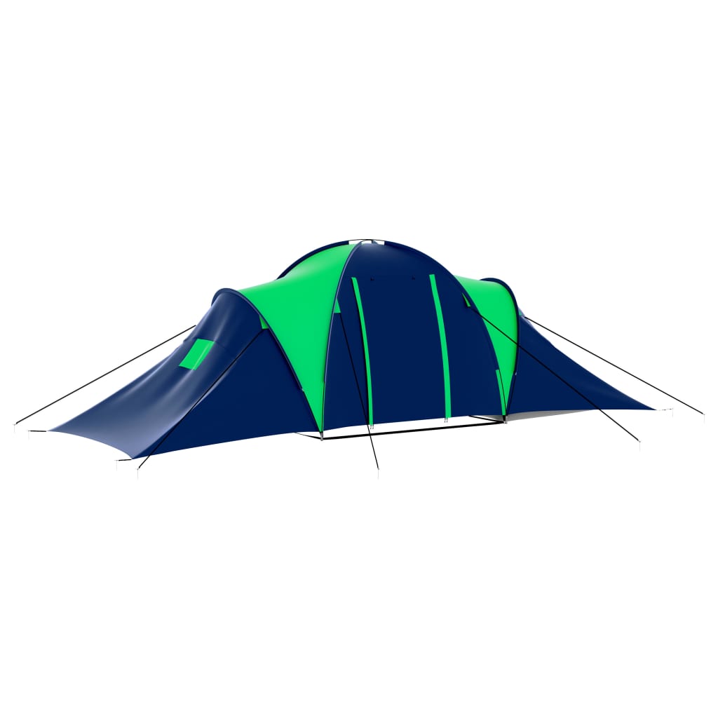 Tente de camping 9 personnes en tissu bleu/vert