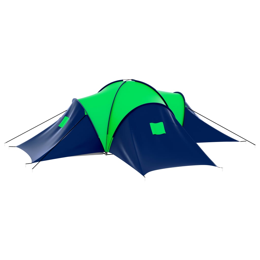 Tente de camping 9 personnes en tissu bleu/vert