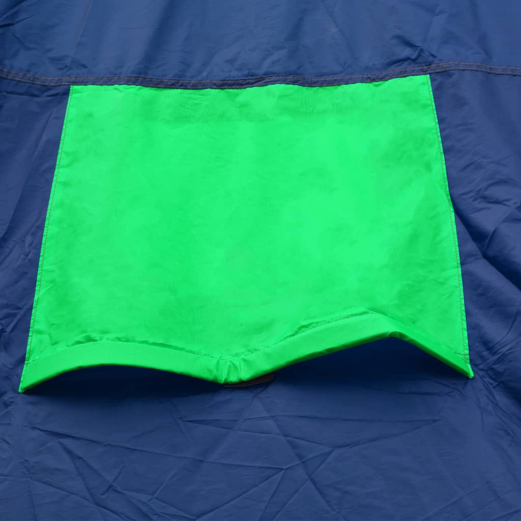 Tente de camping 9 personnes en tissu bleu/vert