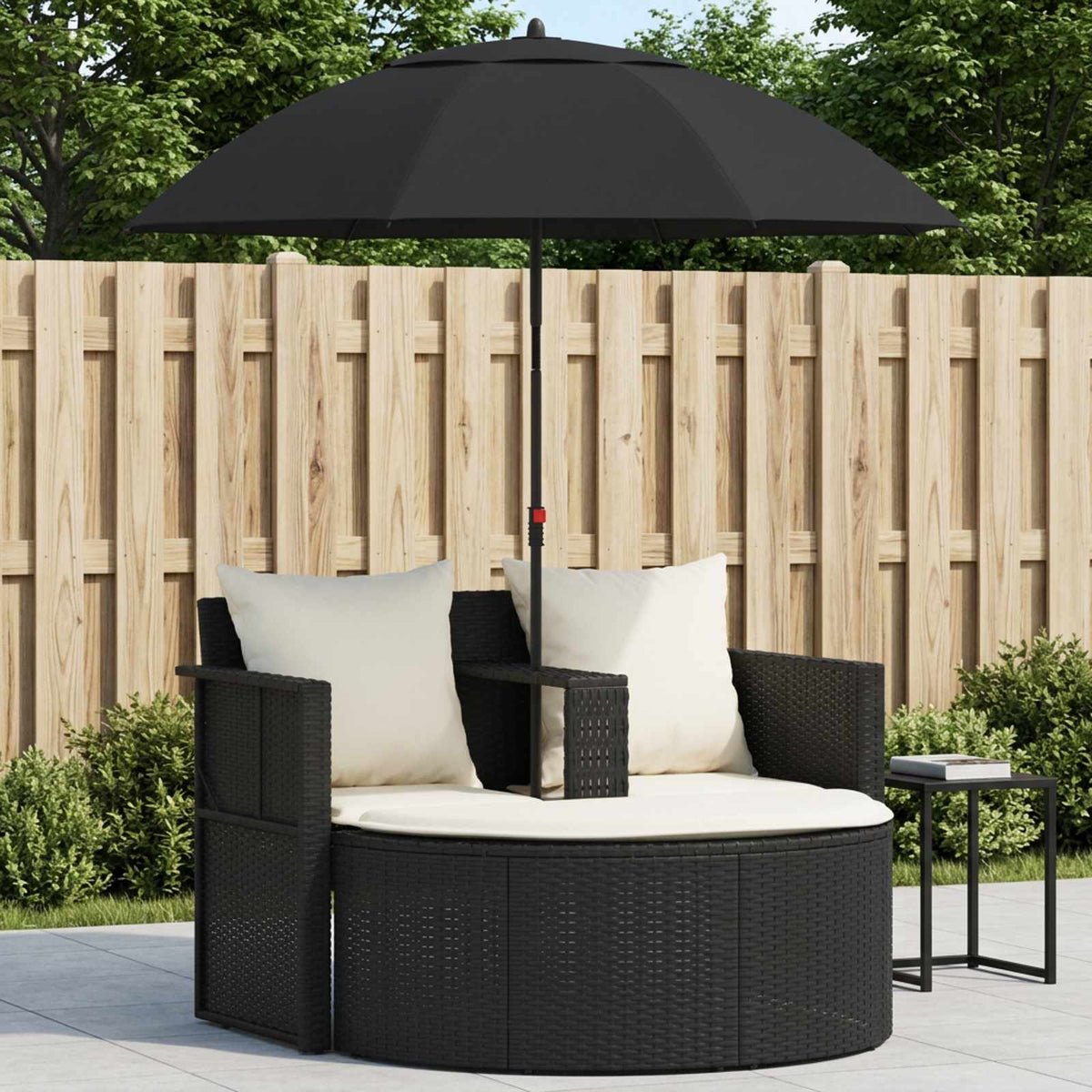Gartenbett mit Sonnenschirm Braun Poly Rattan
