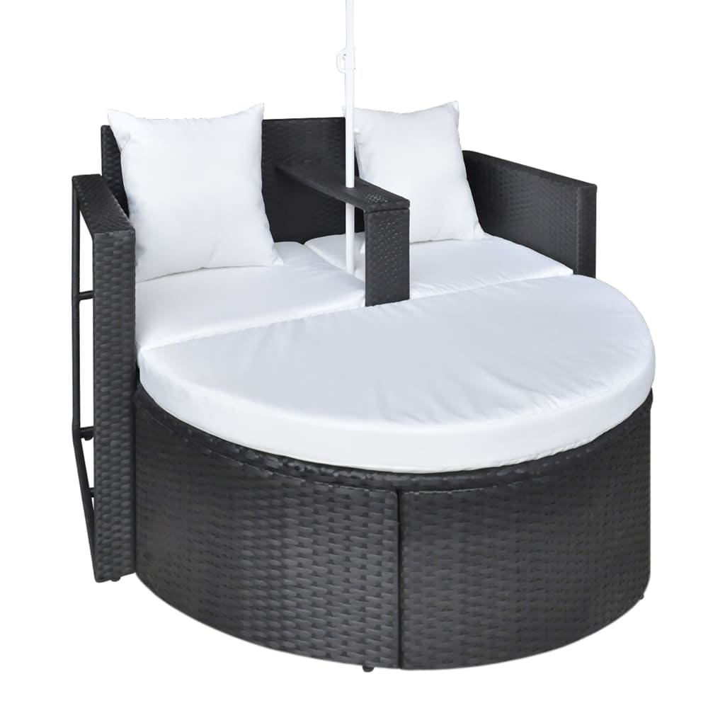 Gartenbett mit Sonnenschirm Braun Poly Rattan