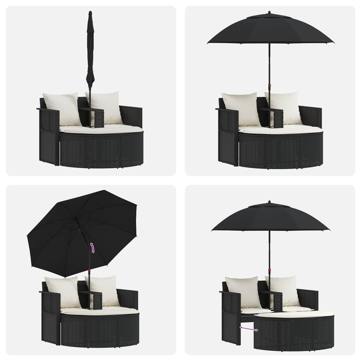 Gartenbett mit Sonnenschirm Braun Poly Rattan