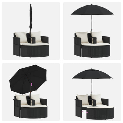 Gartenbett mit Sonnenschirm Braun Poly Rattan