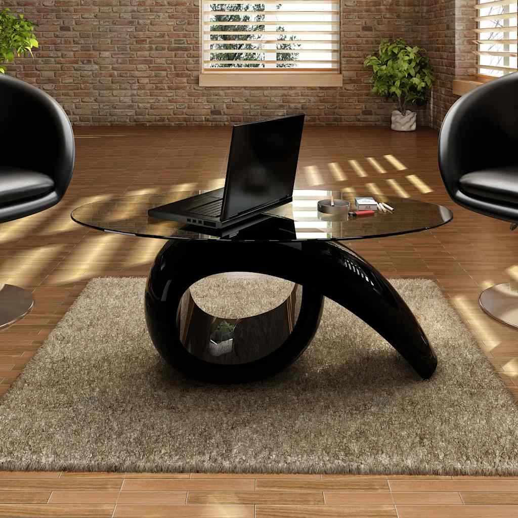 Couchtisch mit ovaler Glasplatte Hochglanz Schwarz