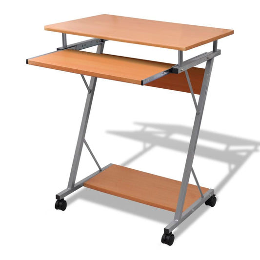 Table d'ordinateur, chariot d'ordinateur, table de bureau pour PC, ordinateur portable sur roulettes, marron