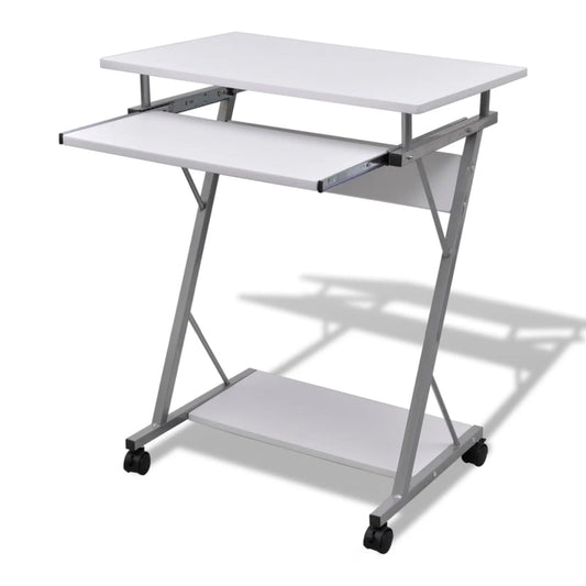 Table d'ordinateur, chariot d'ordinateur, table de bureau pour PC, ordinateur portable sur roulettes, blanc