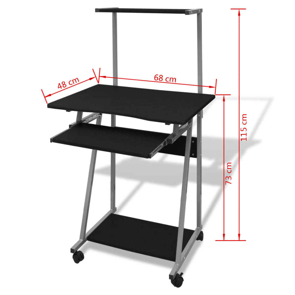 Computertisch Computerwagen Bürotisch PC Tisch Laptop Rollen schwarz