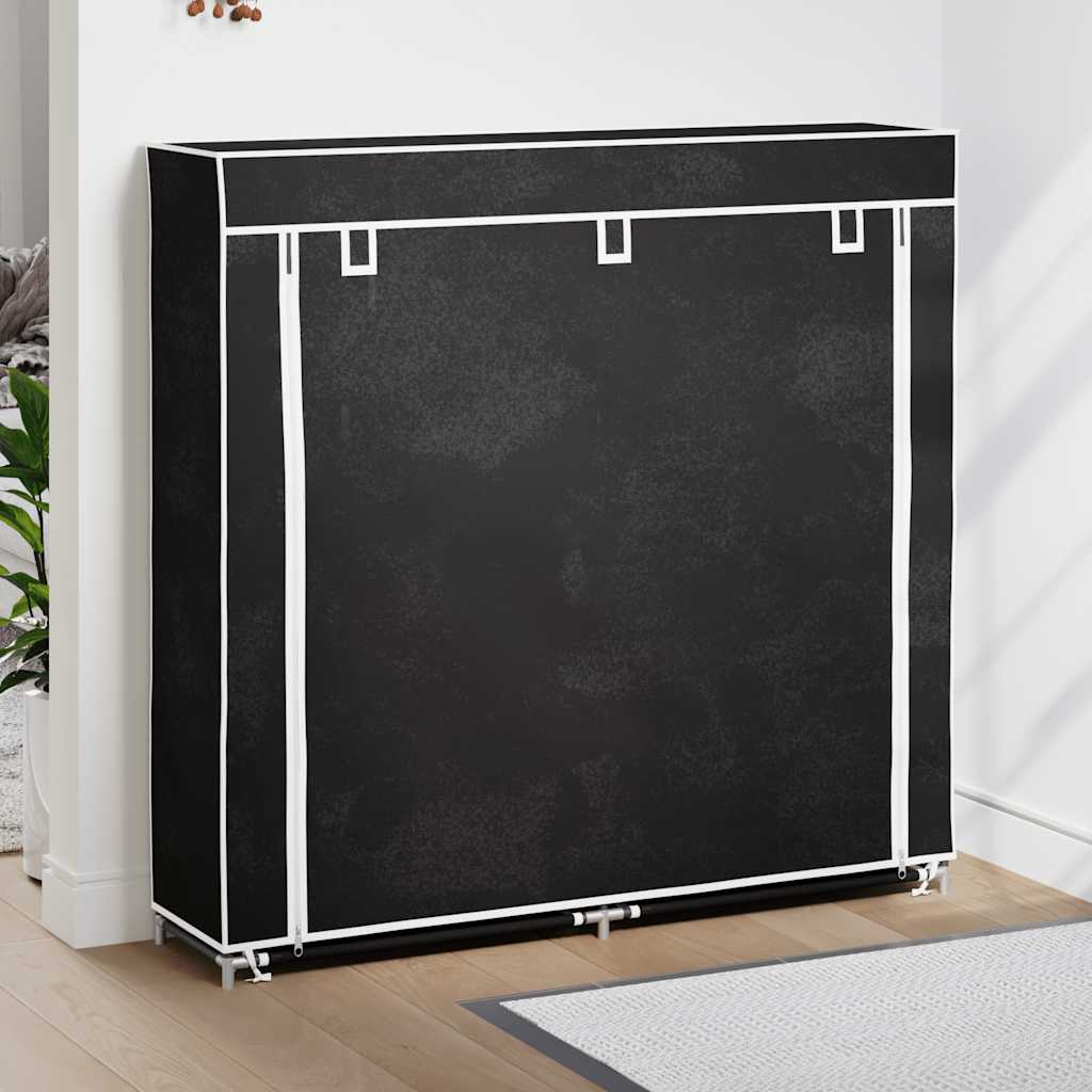 Stoff Schuhschrank mit Abdeckung 115 x 28 x 110 cm Schwarz