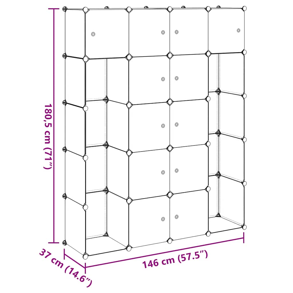 Modularer Schrank mit 14 Fächern schwarz/weiß 37x146x180,5cm