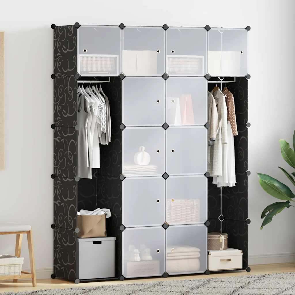 Modularer Schrank mit 14 Fächern schwarz/weiß 37x146x180,5cm