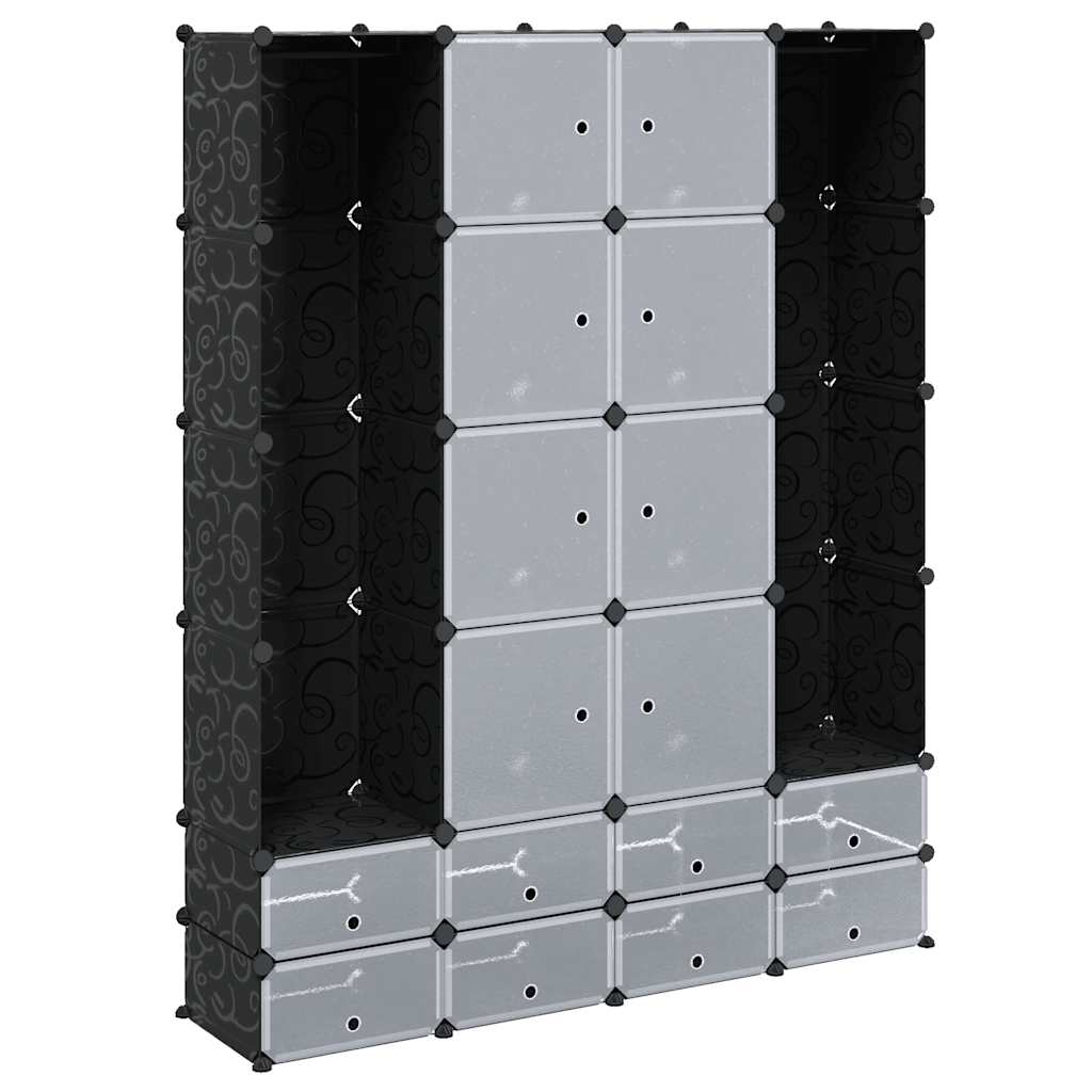 Modularer Schrank mit 18 Fächern schwarz/weiß 37x146x180,5cm