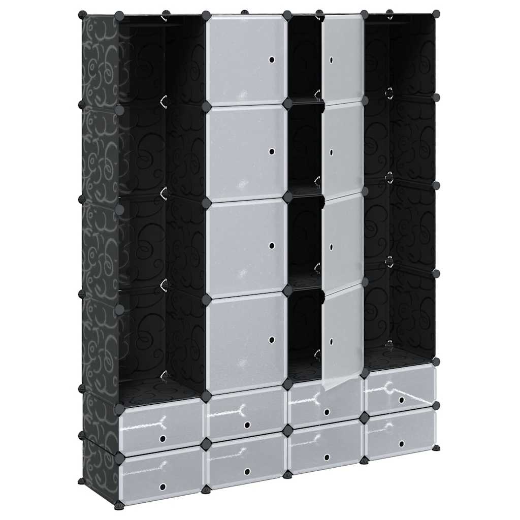 Modularer Schrank mit 18 Fächern schwarz/weiß 37x146x180,5cm