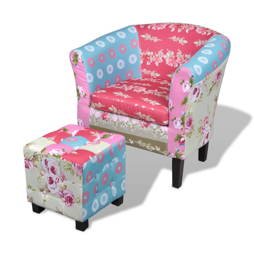 Sessel mit Fußhocker Patchwork-Design Stoff