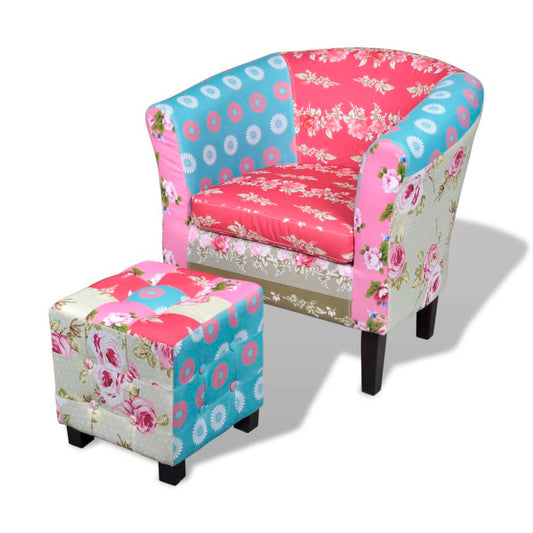 Sessel mit Fußhocker Patchwork-Design Stoff