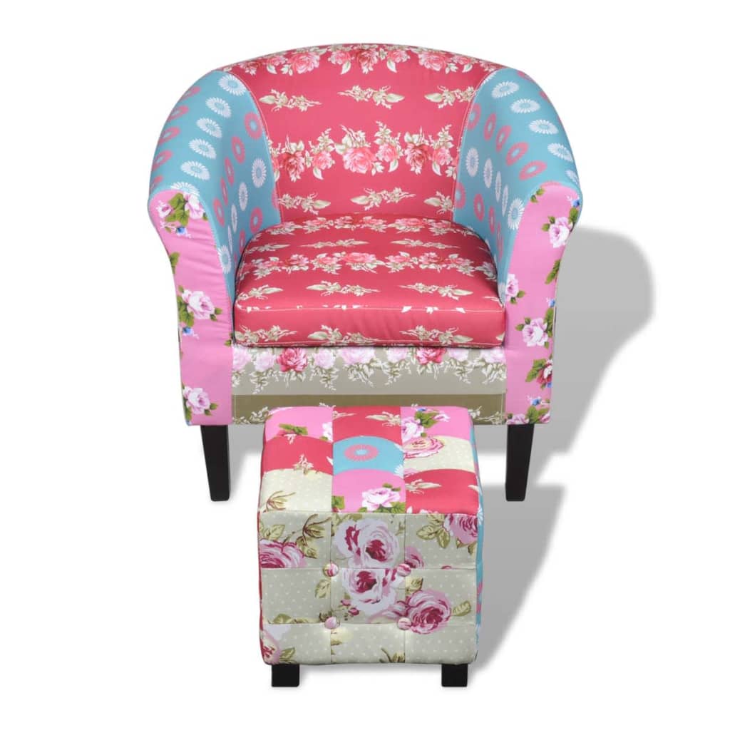 Sessel mit Fußhocker Patchwork-Design Stoff