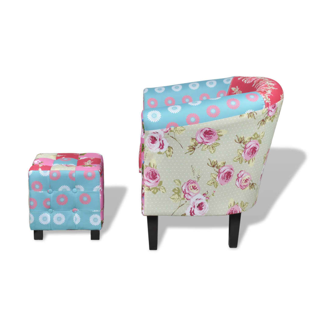 Sessel mit Fußhocker Patchwork-Design Stoff