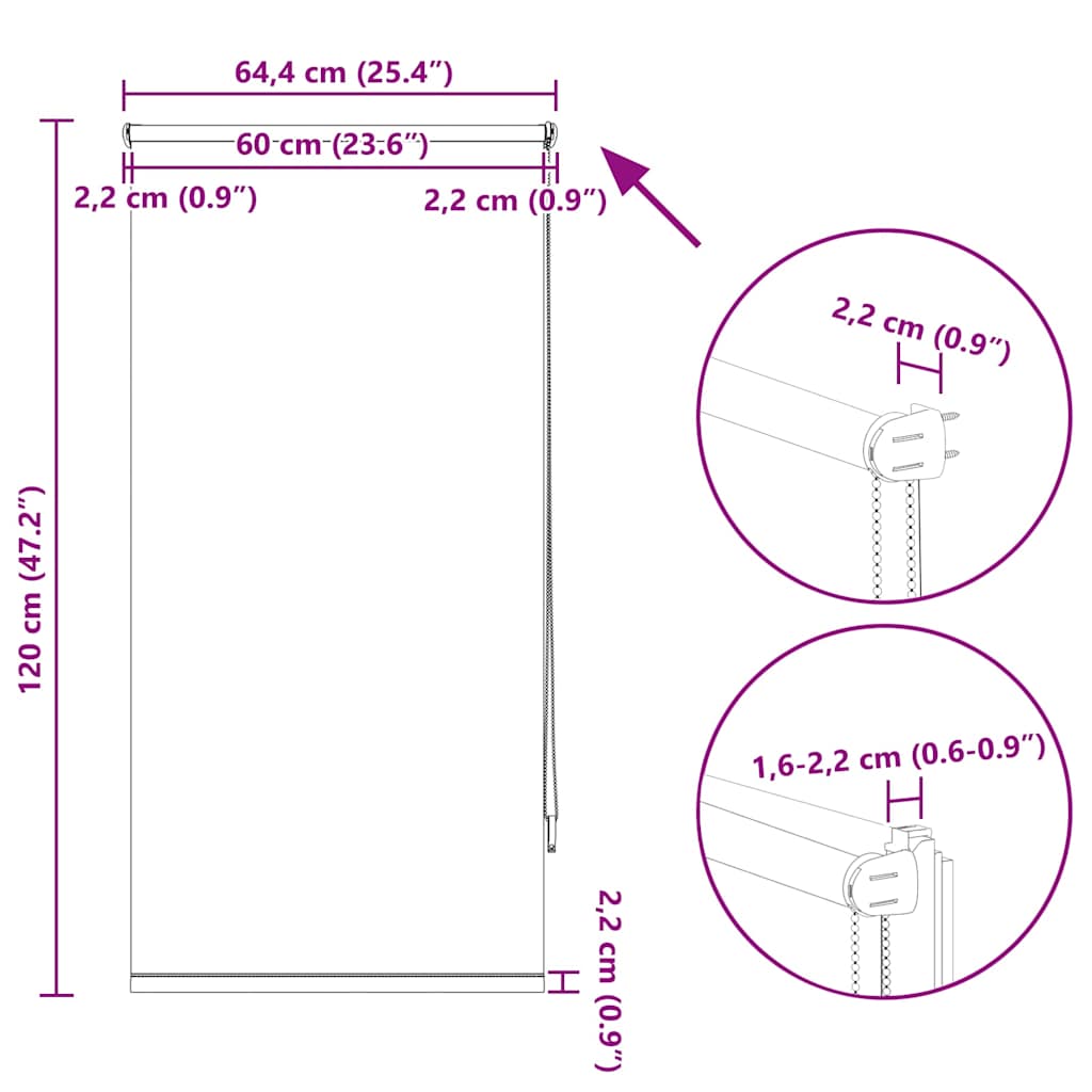 Verdunkelungsrollo 64,4 x 120 cm, Stoffbreite 60 cm, Gebrochen Weiß