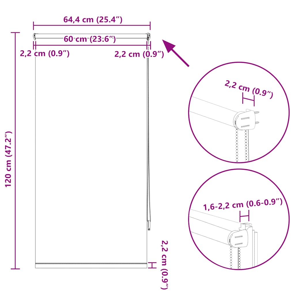 Verdunkelungsrollo 64,4 x 120 cm, Stoffbreite 60 cm, Rot
