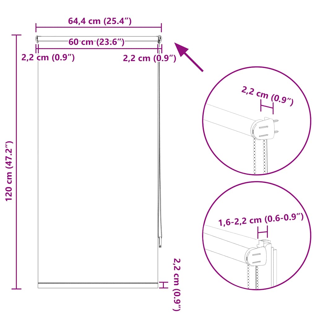 Verdunkelungsrollo 64,4 x 120 cm, Stoffbreite 60 cm, Grau