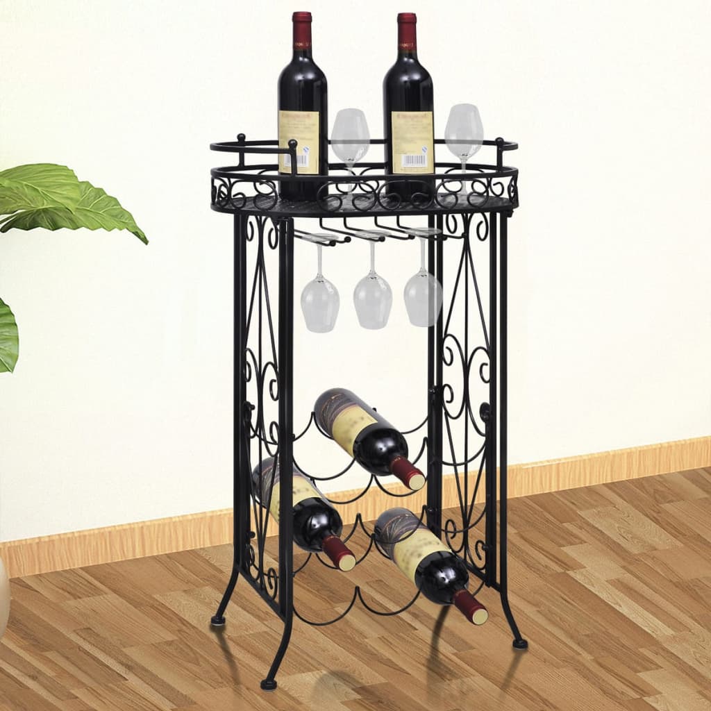 Casier à vin pour 9 bouteilles avec support pour verres à pied en métal