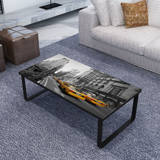 Table basse rectangulaire avec plateau en verre