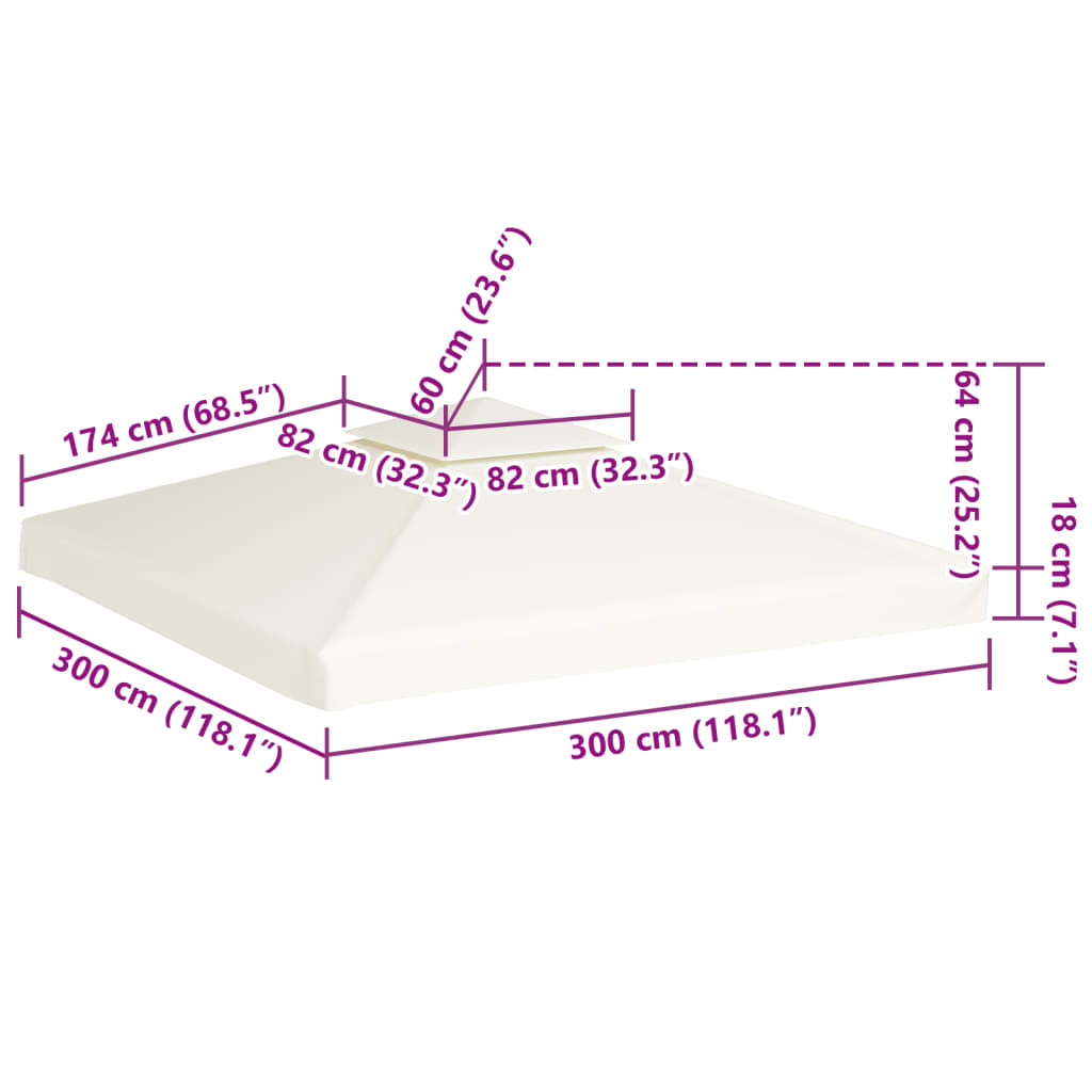 Toit de remplacement pour tonnelle 310 g/m² blanc crème 3x3 m