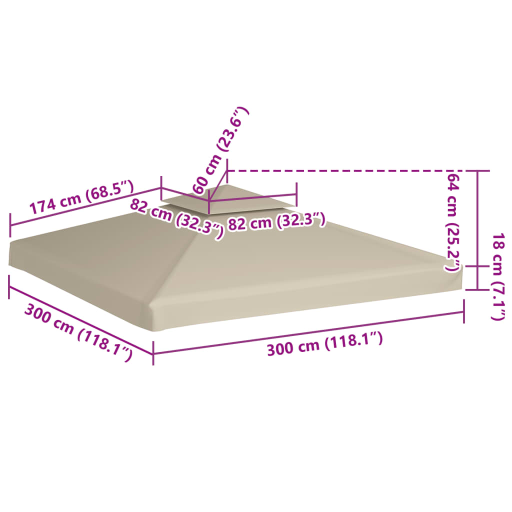 Toit de remplacement pour tonnelle 310 g/m² beige 3x3 m