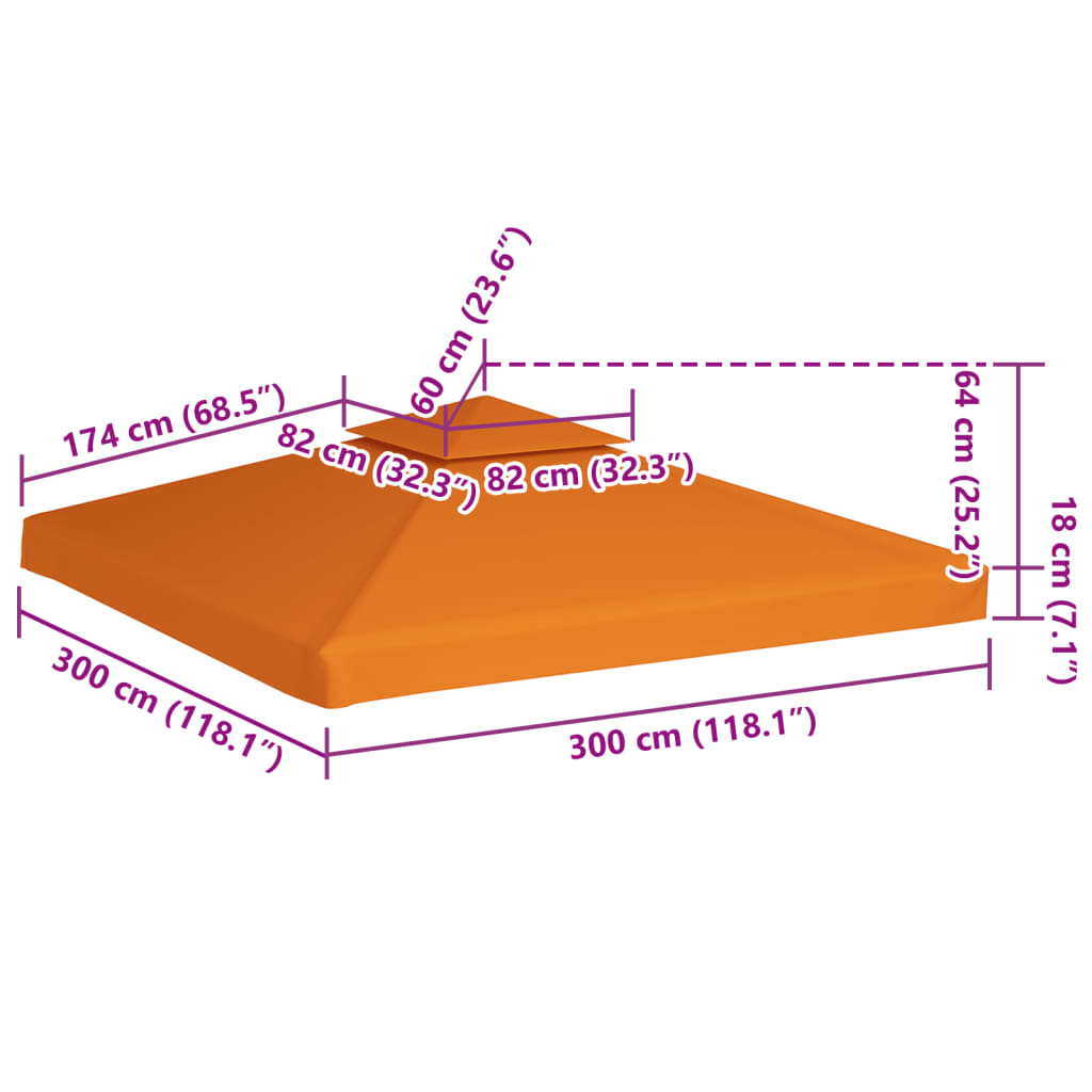 Toit de remplacement pour tonnelle 310 g/m² orange 3x3 m