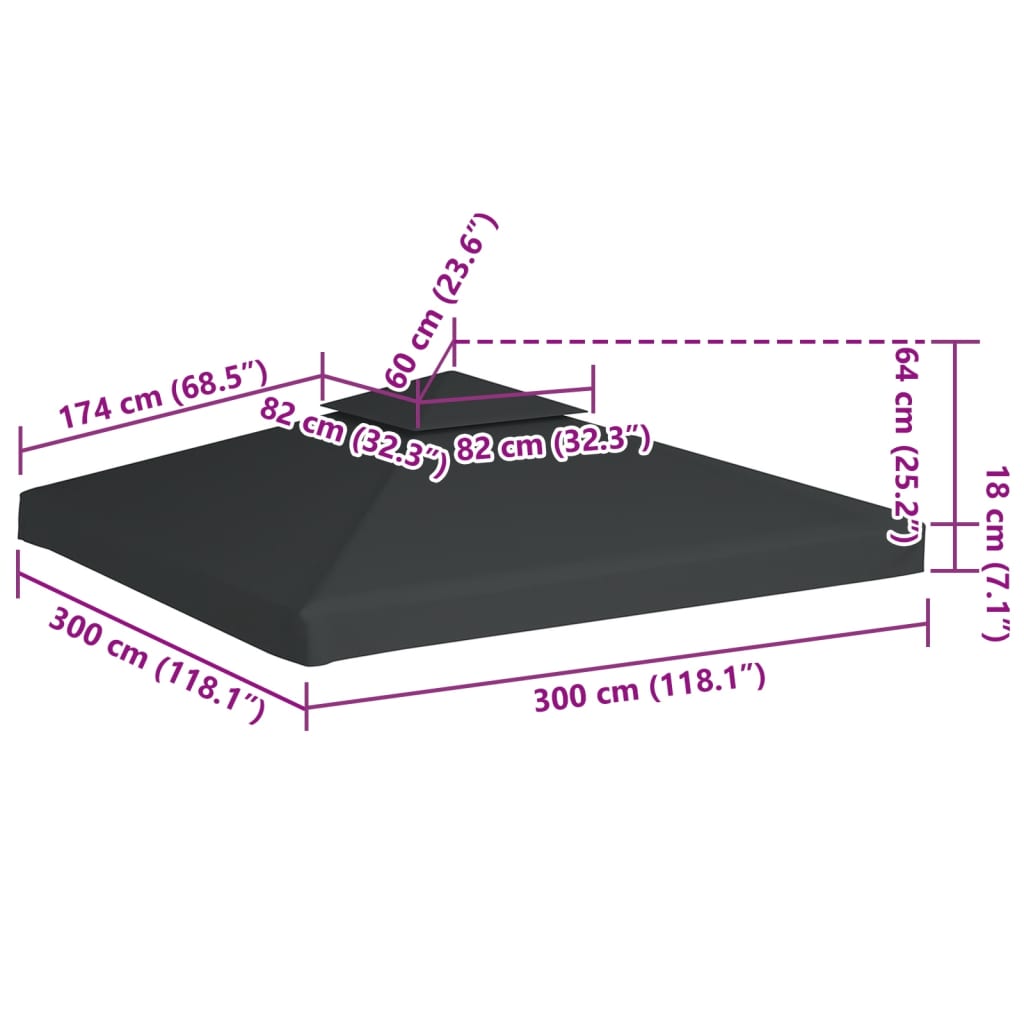 Toit de remplacement pour tonnelle 310 g/m² gris foncé 3x3 m