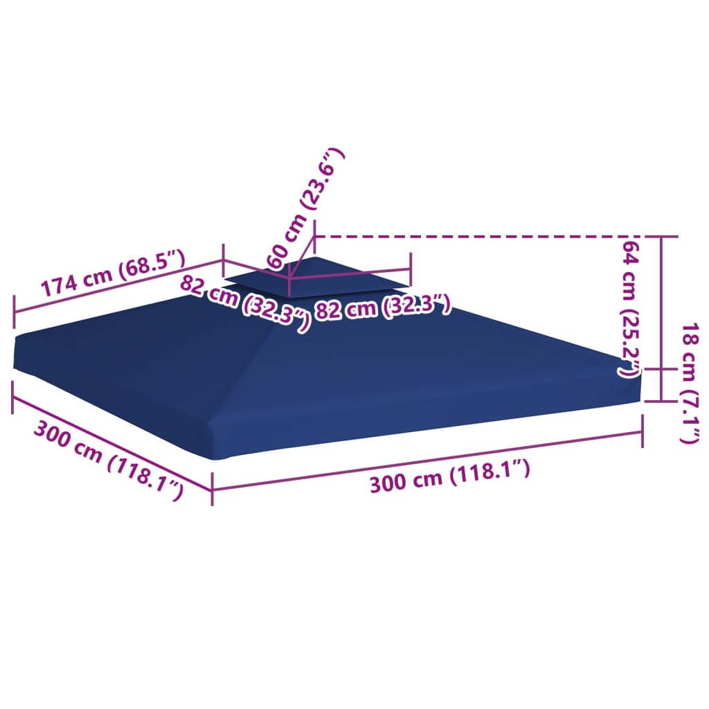 Toit de remplacement pour tonnelle 310 g/m² bleu foncé 3x3 m