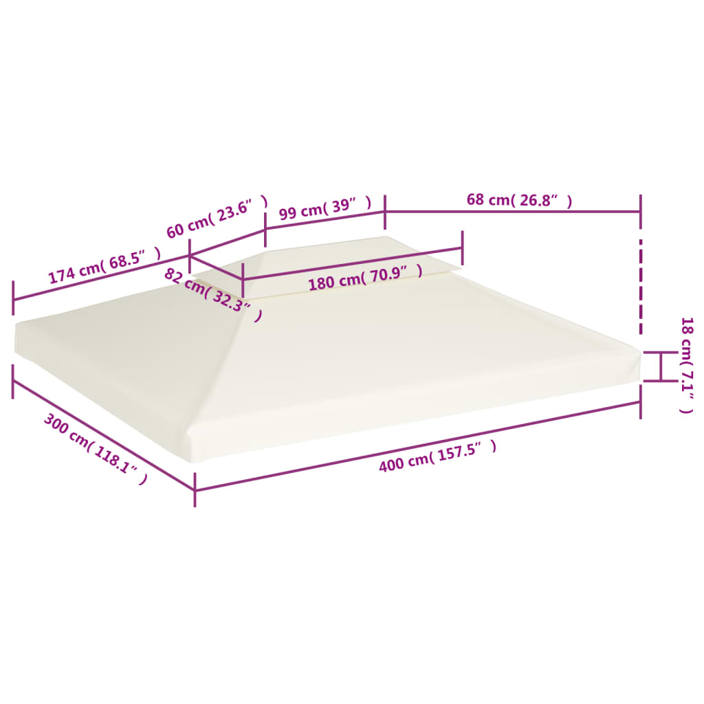 Bâche de remplacement pour toit de pavillon 310 g/m² blanc crème 3x4 m