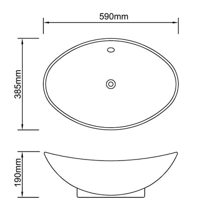 Keramik Waschbecken Keramikspülen Überlauf Oval 59 x 38,5 cm