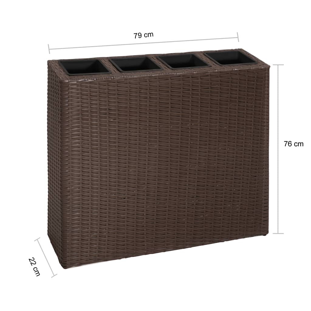 Garten-Hochbeet mit 4 Töpfen Poly Rattan Braun