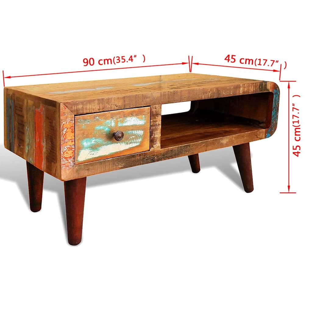 Couchtisch mit Abgerundeter Seite & 1 Schublade Altholz