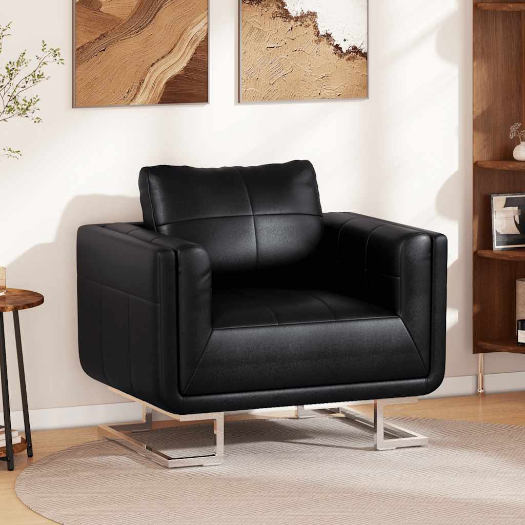 Würfel-Sessel mit Verchromten Beinen Schwarz Kunstleder