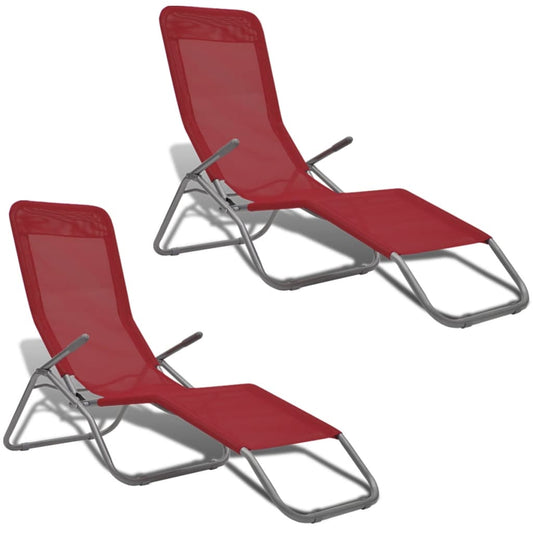 Chaises longues 2 pièces avec fonction d'inclinaison Textilène Rouge