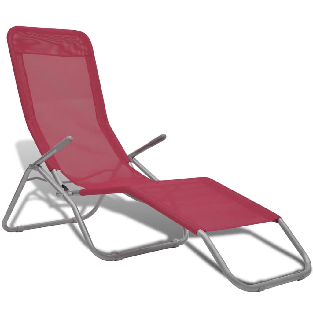 Chaises longues 2 pièces avec fonction d'inclinaison Textilène Rouge