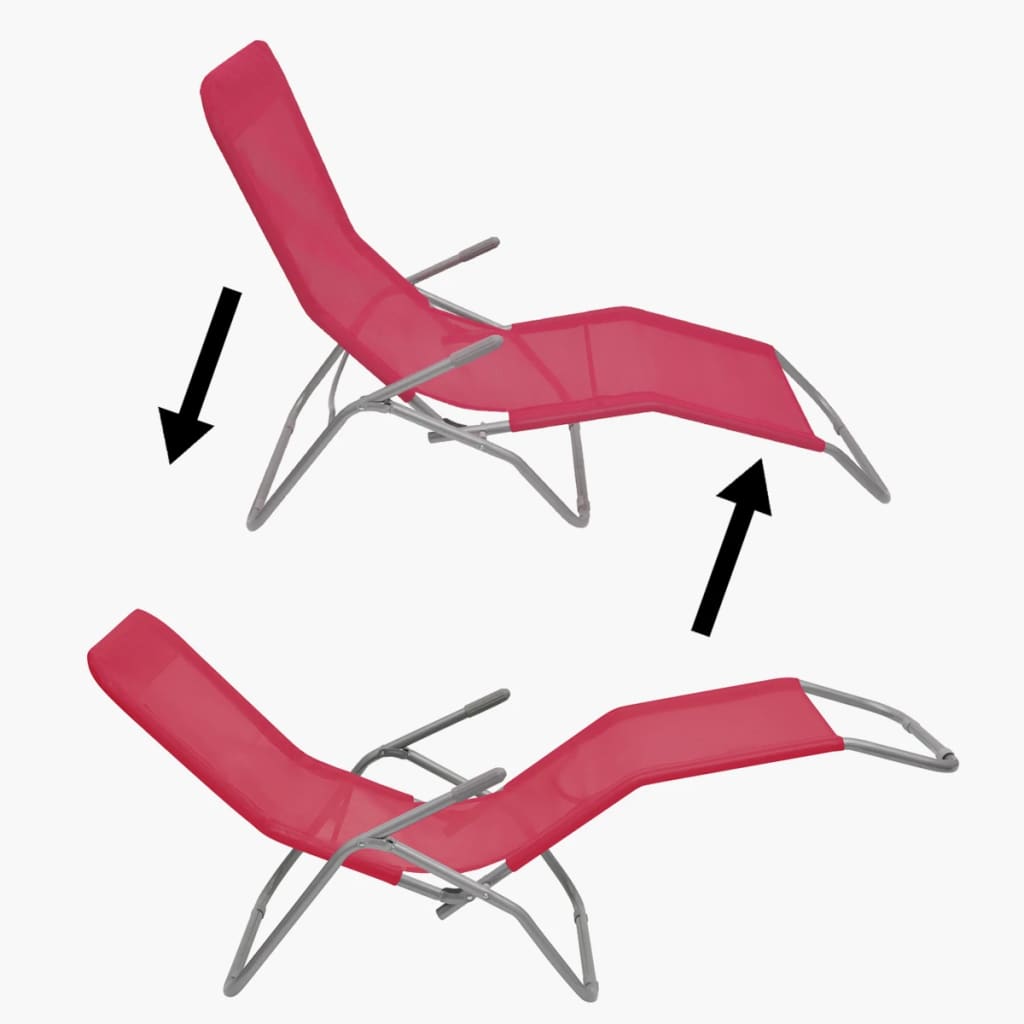 Chaises longues 2 pièces avec fonction d'inclinaison Textilène Rouge