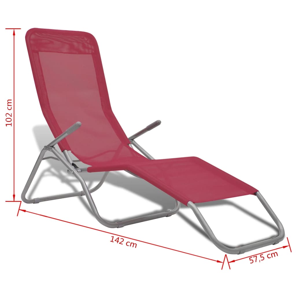 Chaises longues 2 pièces avec fonction d'inclinaison Textilène Rouge