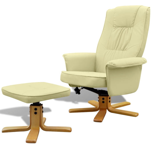 Sessel mit Fußhocker Cremeweiß Kunstleder