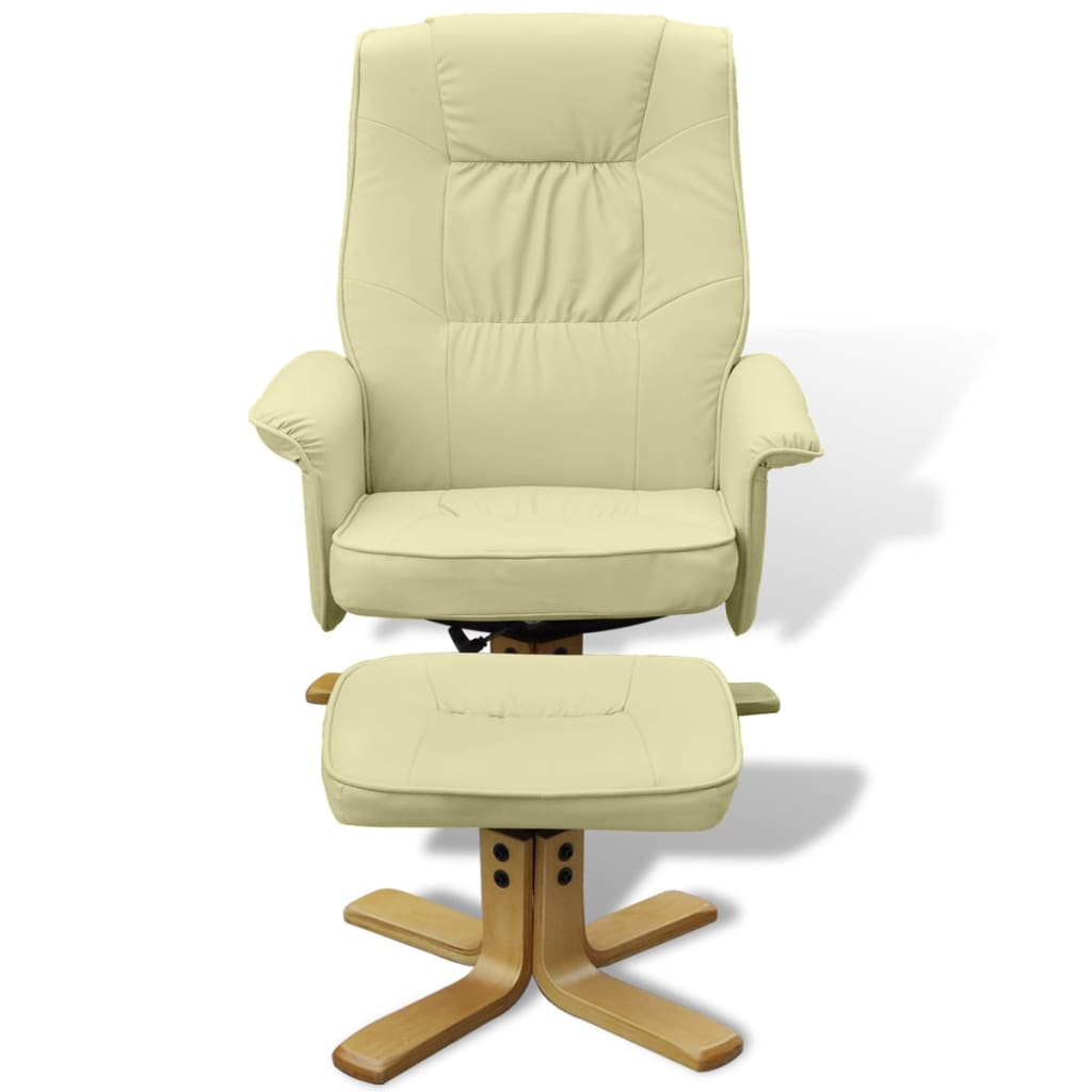 Sessel mit Fußhocker Cremeweiß Kunstleder
