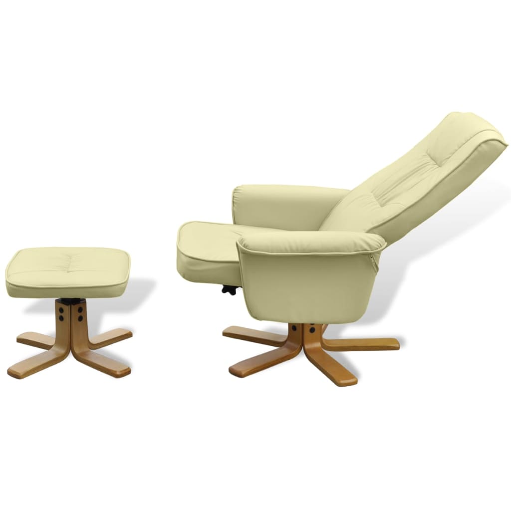 Sessel mit Fußhocker Cremeweiß Kunstleder