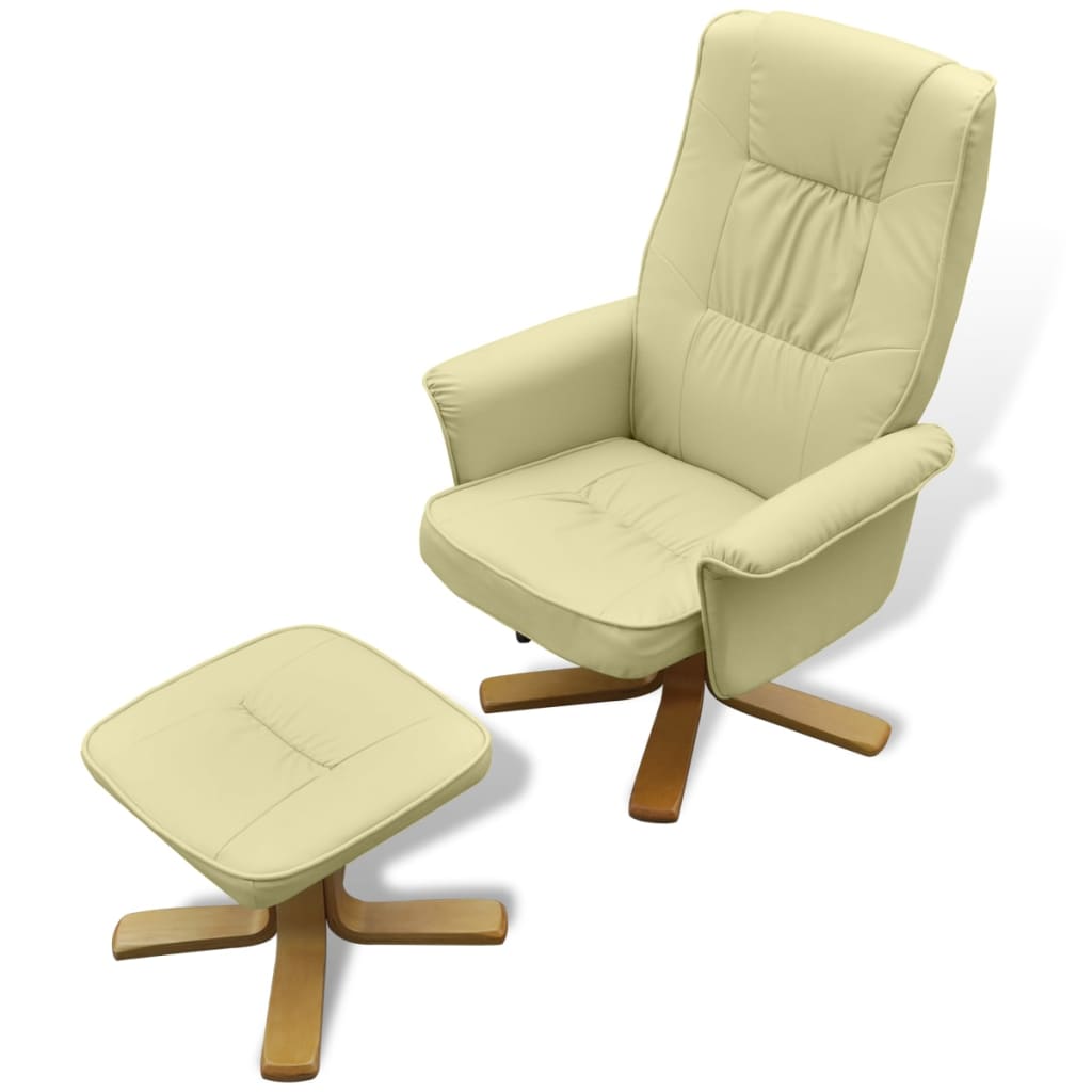 Sessel mit Fußhocker Cremeweiß Kunstleder