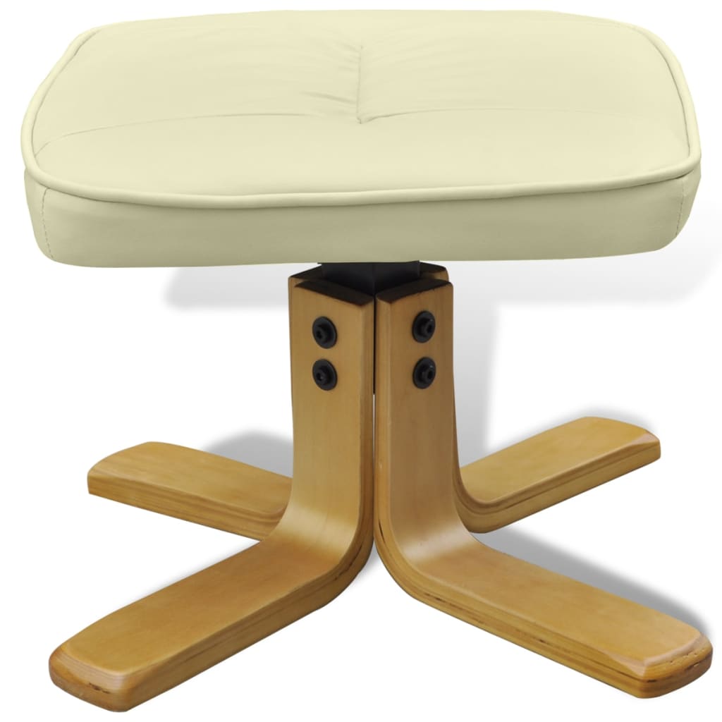 Sessel mit Fußhocker Cremeweiß Kunstleder
