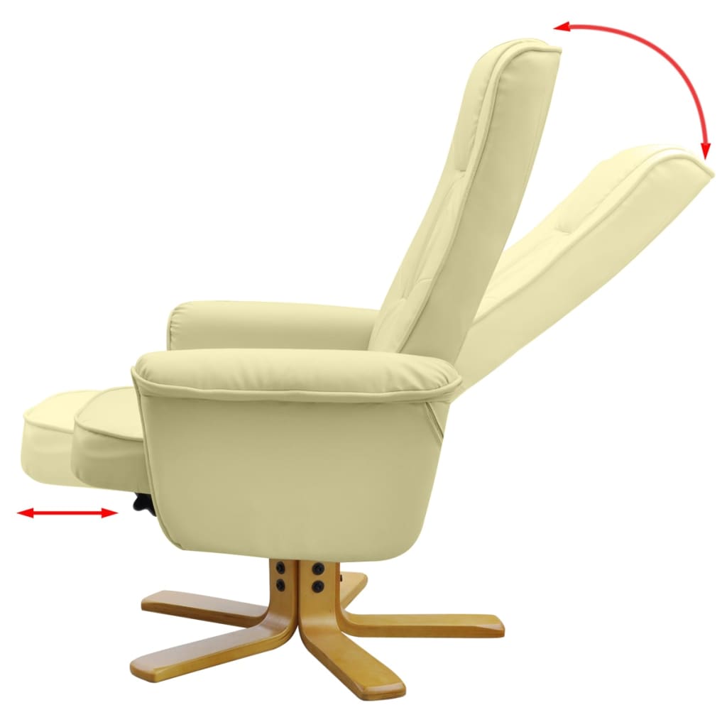 Sessel mit Fußhocker Cremeweiß Kunstleder